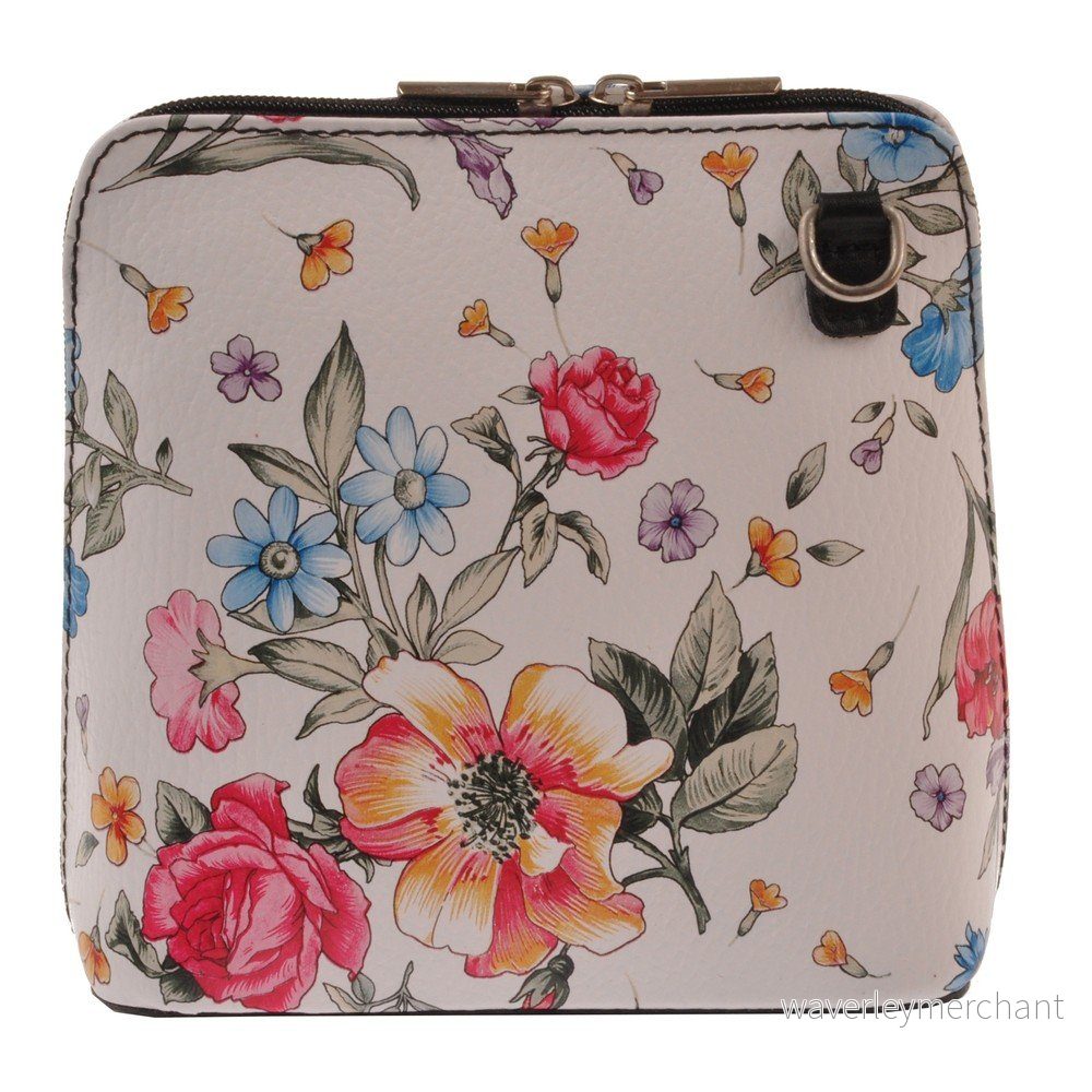 Květinová kožená kabelka Florence Bags Vaire, černý zip v:709082