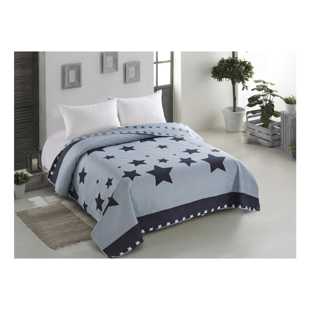 Oboustranný světle modrý přehoz na jednolůžko AmeliaHome Star Light, 170 x 210 cm v:1138486
