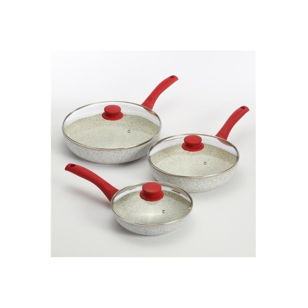Set 3 pánví s pokličkou a červenou rukojetí Bisetti Stonewhite v:823920