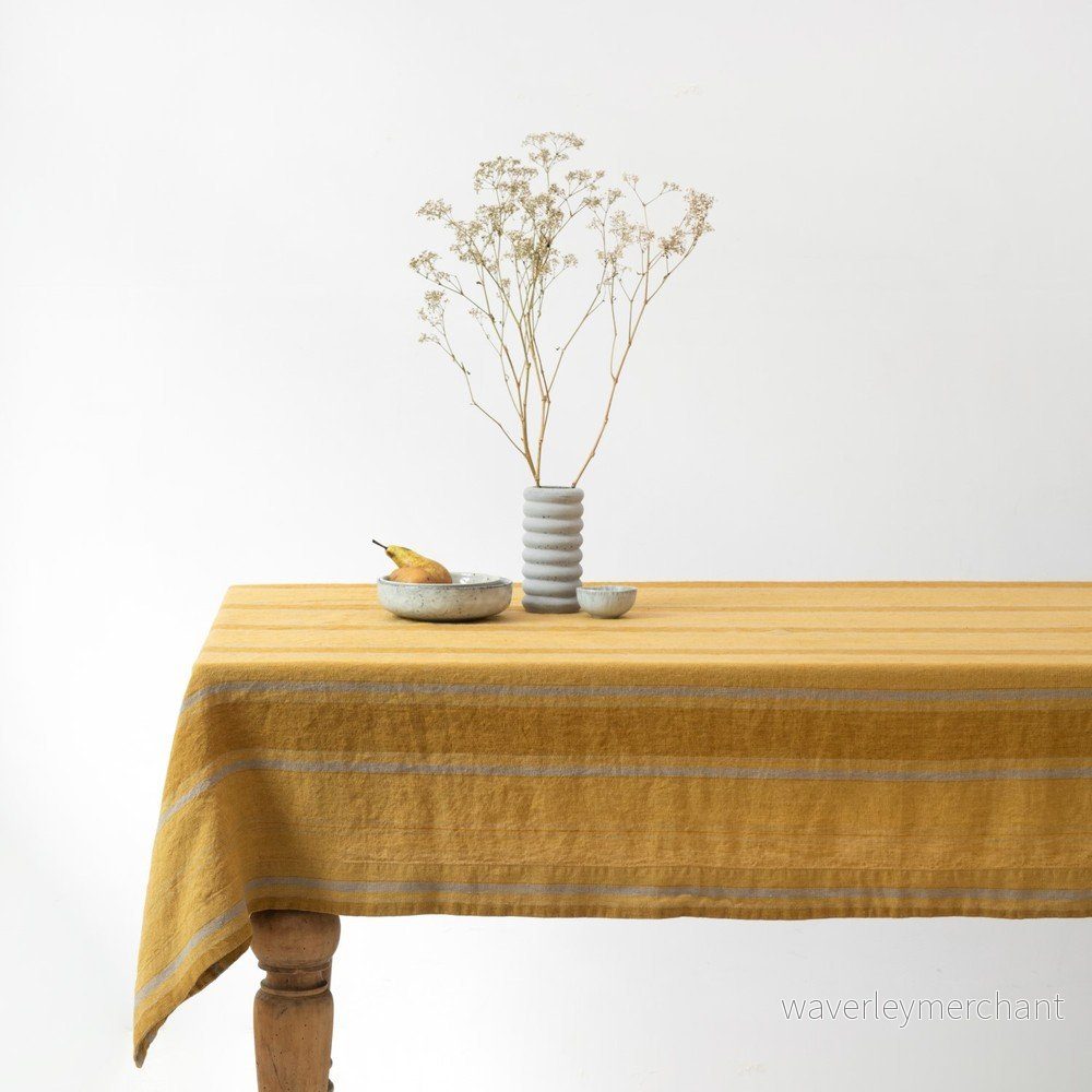 Lněný ubrus 140x140 cm Amber Bronze Stripes – Linen Tales v:1693448