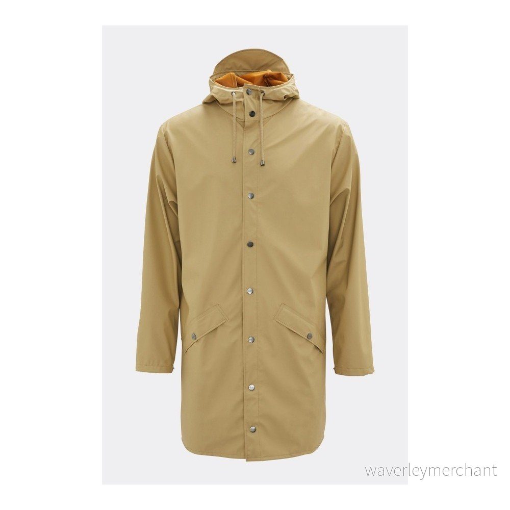 Béžová unisex bunda s vysokou voděodolností Rains Long Jacket, velikost M / L v:1123960