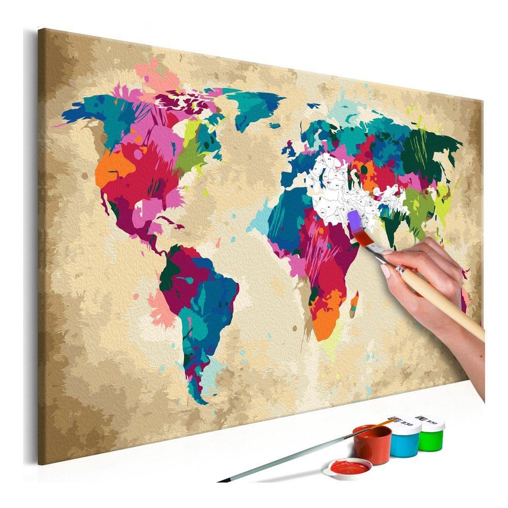 DIY set na tvorbu vlastního obrazu na plátně Artgeist Colorful World Map, 60 x 40 cm v:1079120