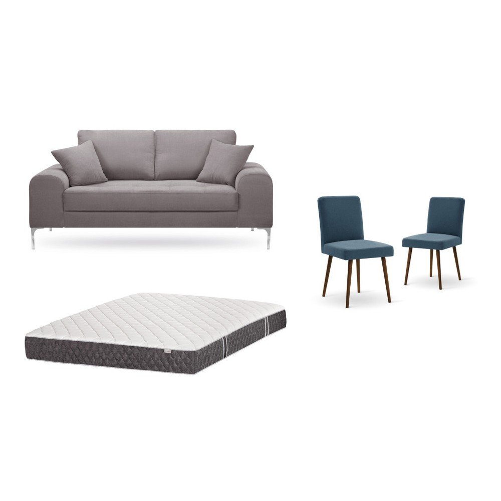 Set dvoumístné hnědé pohovky, 2 modrých židlí a matrace 140 x 200 cm Home Essentials v:1129836