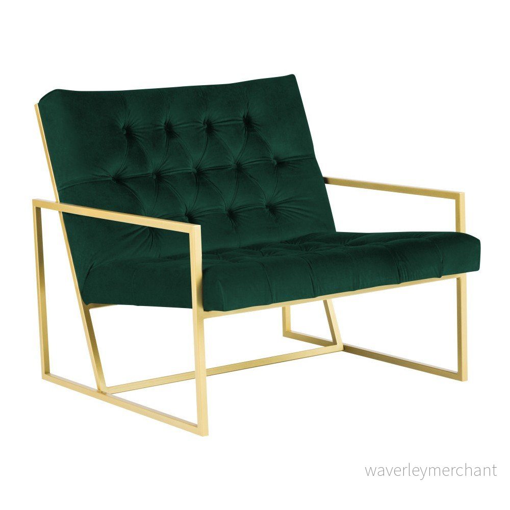 Zelené křeslo s konstrukcí ve zlaté barvě Mazzini Sofas Bono v:984038