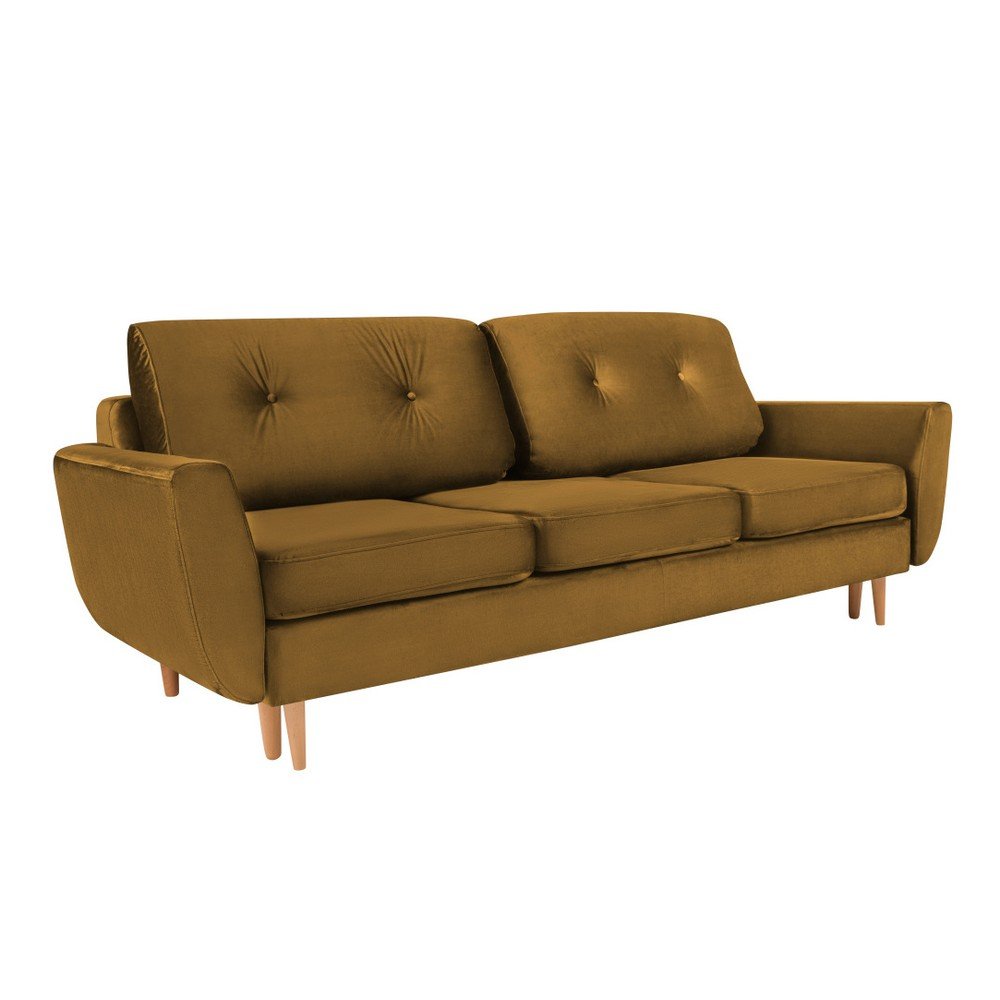 Hořčicově žlutá rozkládací třímístná pohovka s úložným prostorem Mazzini Sofas Silva v:983912