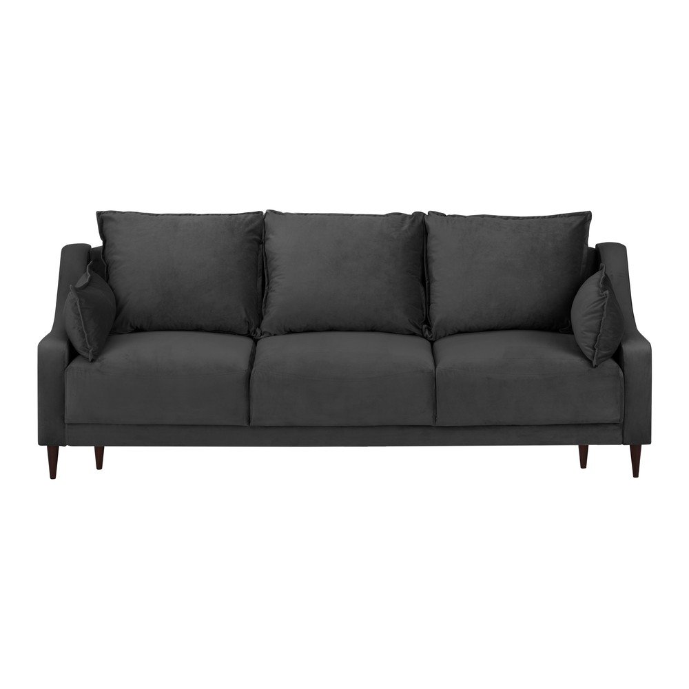 Tmavě šedá sametová rozkládací pohovka s úložným prostorem Mazzini Sofas Freesia, 215 cm v:1158800