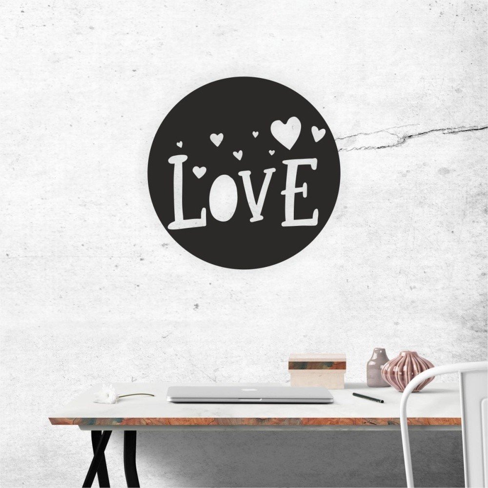 Černá nástěnná samolepicí dekorace North Carolina Scandinavian Home Decors Love V3, ⌀ 40 cm v:1193388