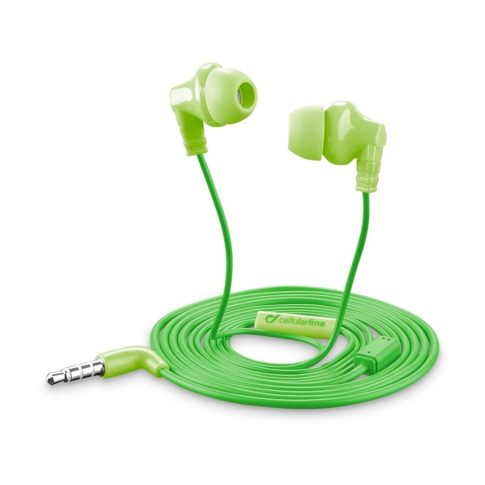 Zelená in-ear sluchátka Style&Color Cellularline Cricket, plochý kabel, 3,5 mm jack v:708230