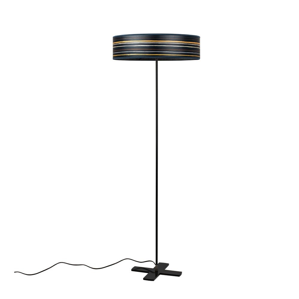 Tmavě modrá volně stojící lampa se stínidlem z přírodní dýhy Bulb Attack Ocho v:1187416