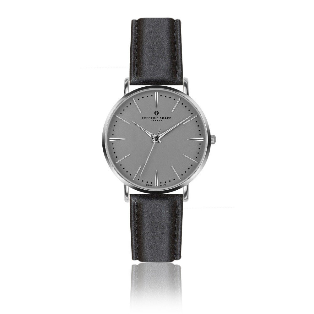 Pánské hodinky s černým páskem z pravé kůže Frederic Graff Silver Eiger Black Leather v:996876