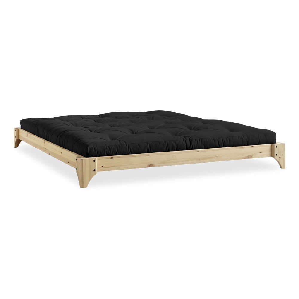 Dvoulůžková postel z borovicového dřeva s matrací Karup Design Elan Comfort Mat Natural Clear/Black, 160 x 200 cm v:1308878