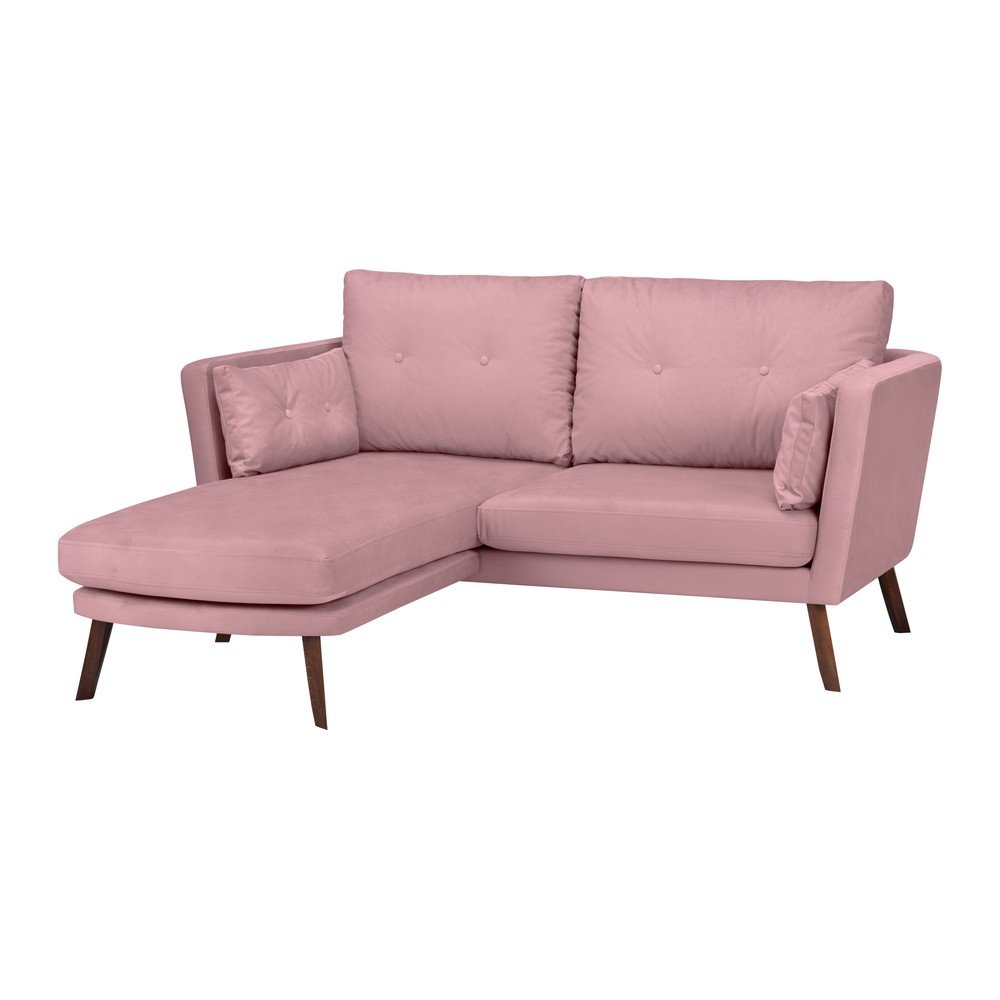 Světle růžová třímístná pohovka Mazzini Sofas Elena, s lenoškou na levém rohu v:1202082