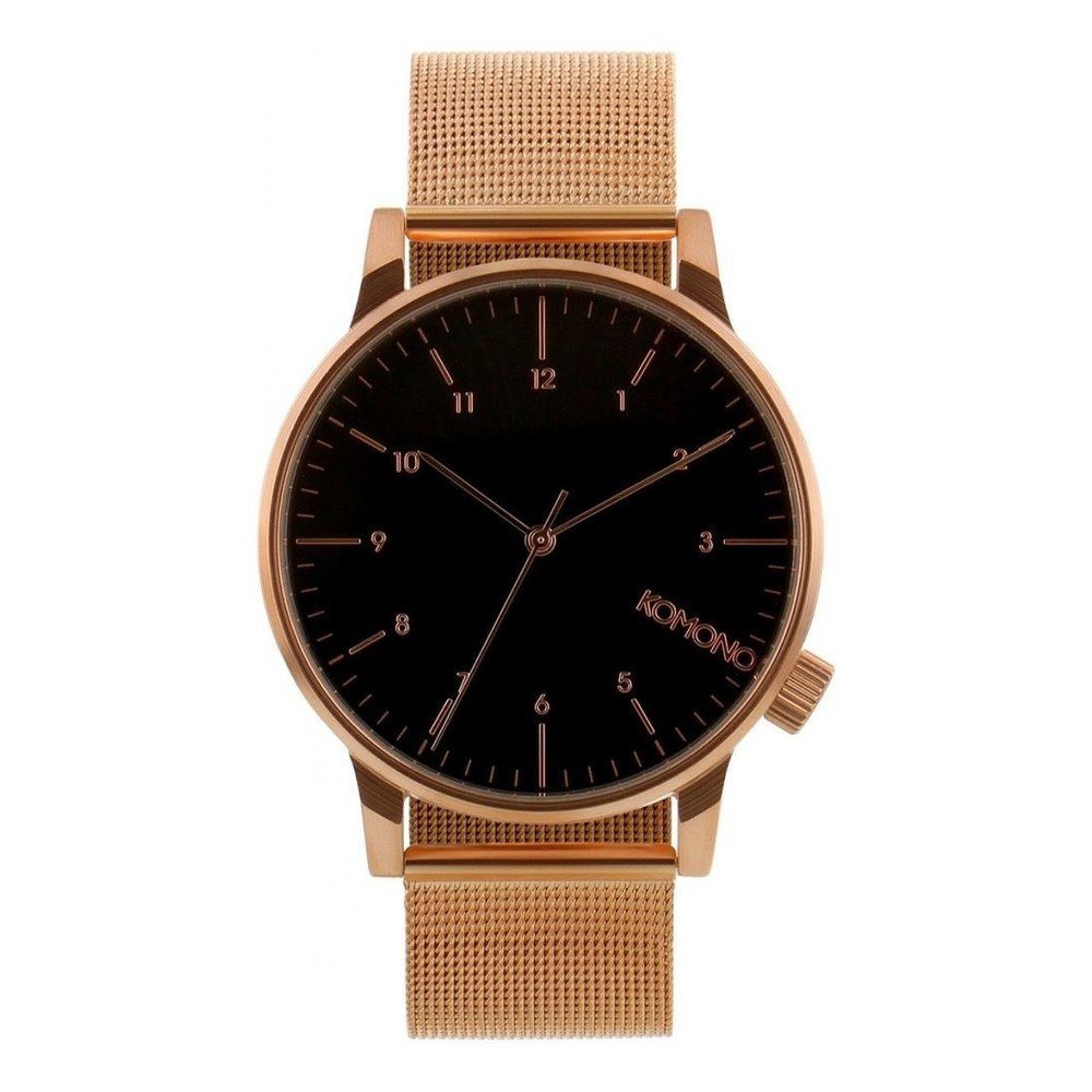 Unisex hodinky s kovovým páskem v barvě růžového zlata a černým ciferníkem Komono Royale v:1006264