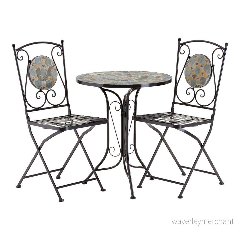 Set 2 šedých zahradních židlí s mozaikou a stolku Premier Housewares Amalfi v:1067852