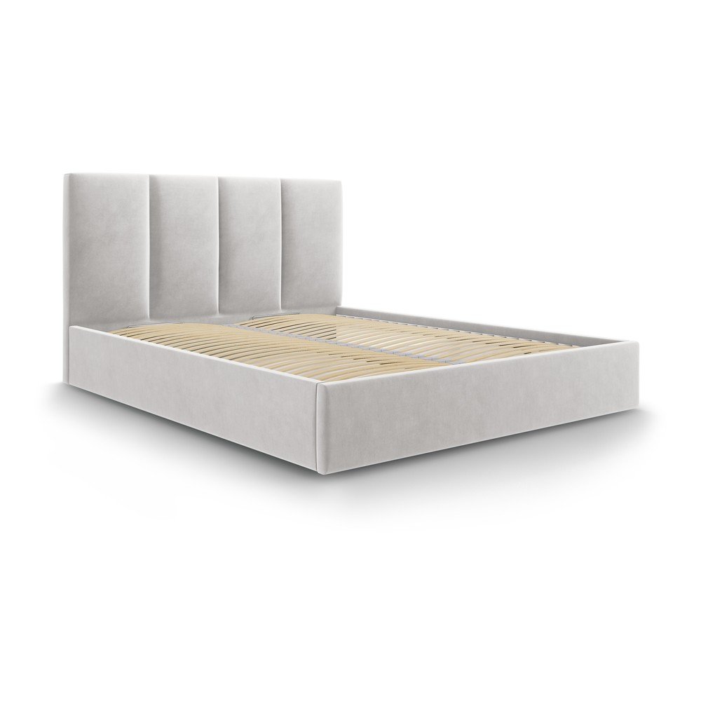 Světle šedá čalouněná dvoulůžková postel s úložným prostorem s roštem 140x200 cm Juniper – Mazzini Beds v:1420973