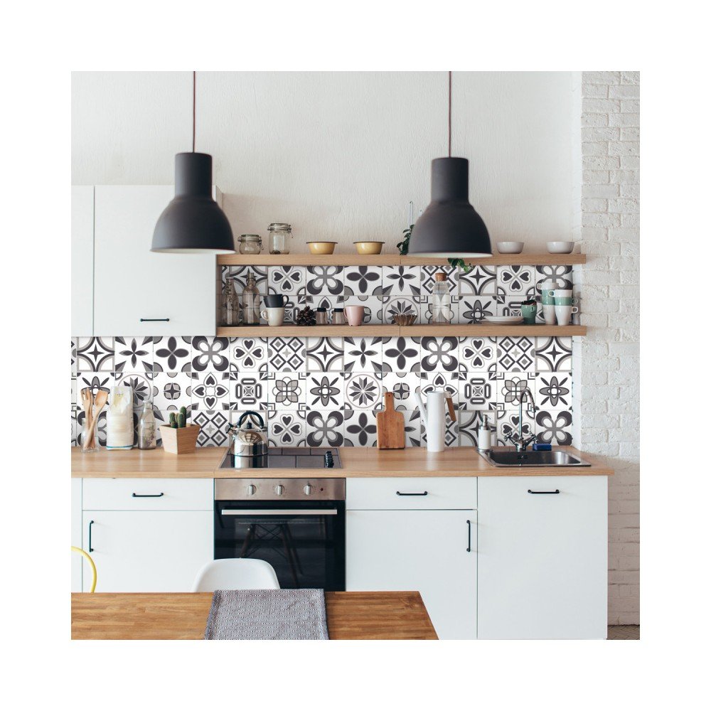 Sada 24 nástěnných samolepek Ambiance Wall Decal Cement Tiles Azulejos Erico, 10 x 10 cm v:1204564