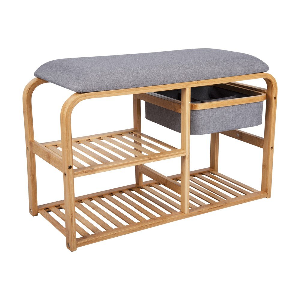 Bambusový botník s šedým polstrováním Leitmotiv Bench, šířka 70 cm v:1424401
