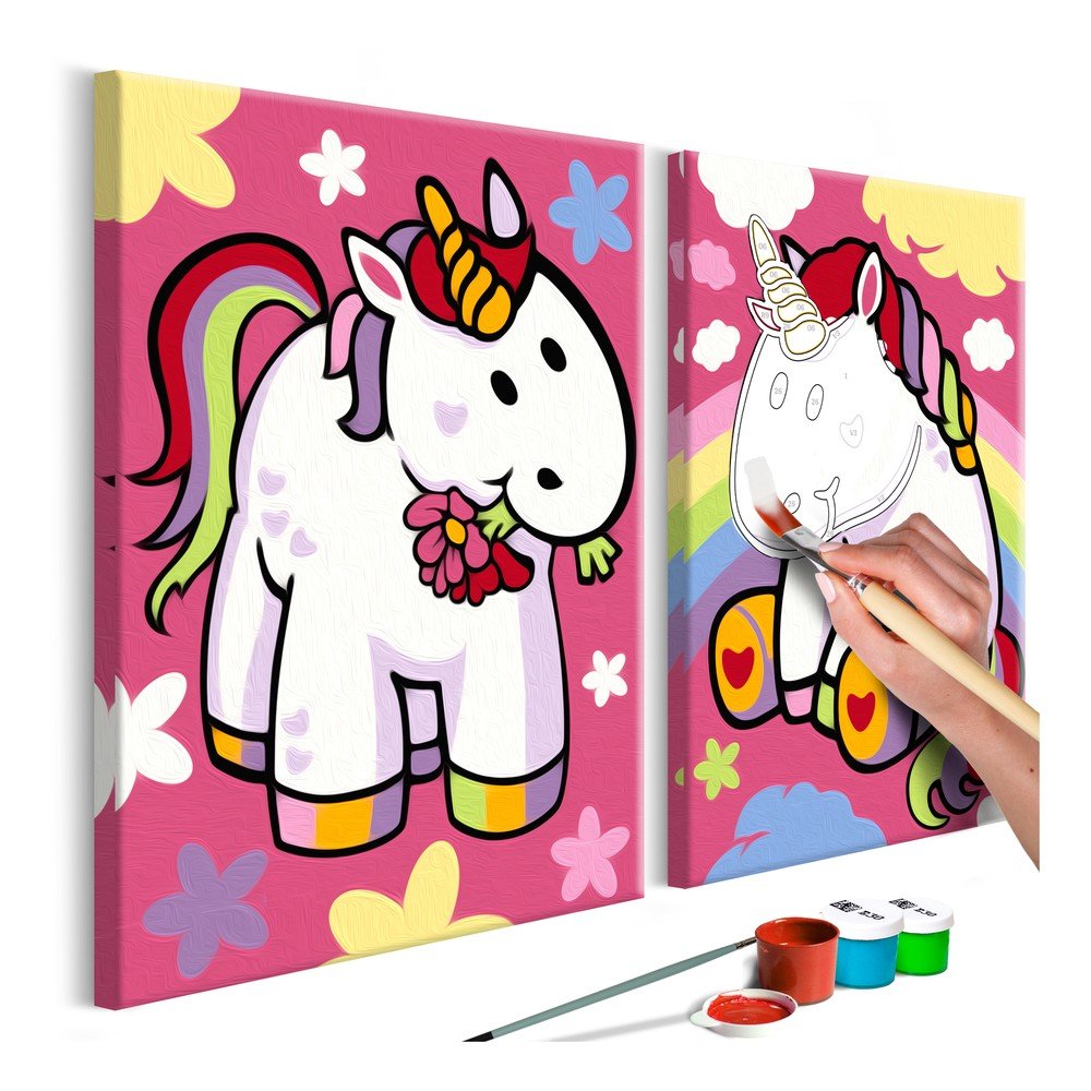 DIY set na tvorbu vlastního dvoudílného obrazu na plátně Artgeist Unicorns, 33 x 23 cm v:1079226