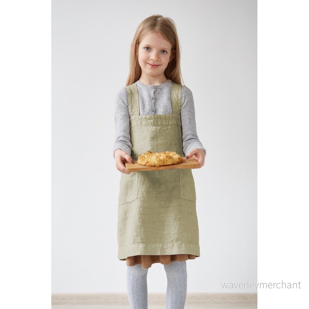 Dětská zelená lněná zástěra Linen Tales Pinafore, 72 x 45 cm v:1383197