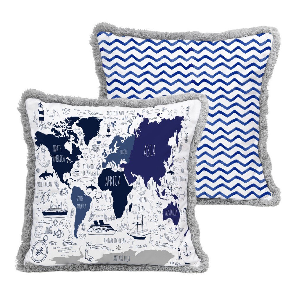Dekorativní povlak na poštář Little Nice Things Blue Map, 45 x 45 cm v:1276418