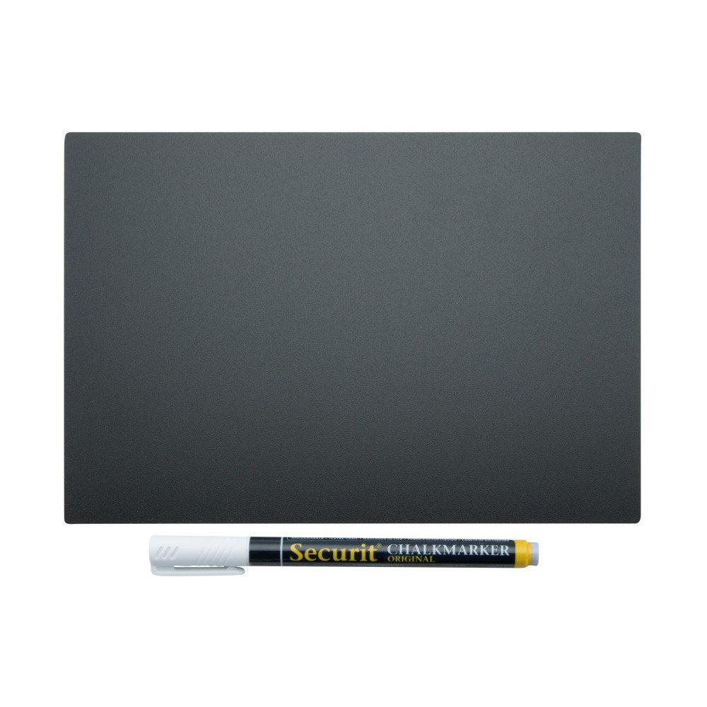 Set černé plastové tabule a křídového popisovače na vodní bázi Securit® Chalkboard Tags A4 v:1108772
