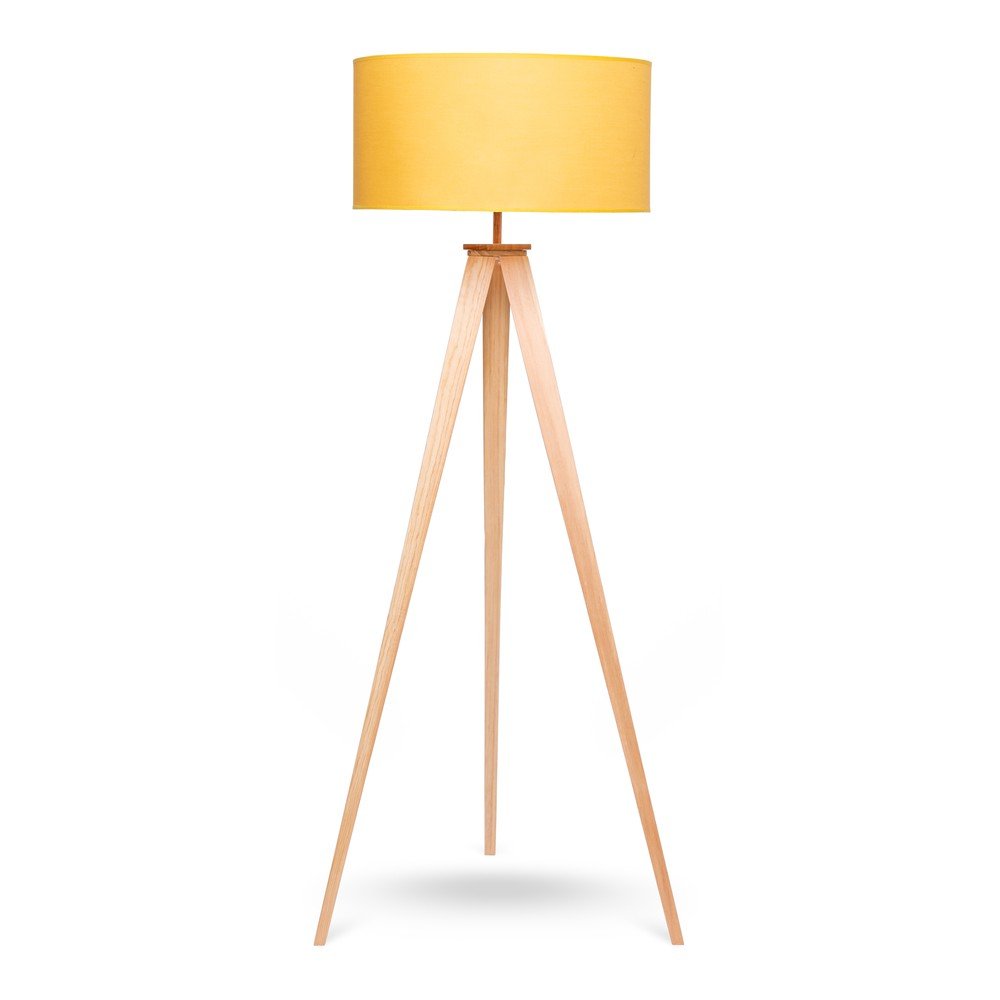 Stojací lampa s dřevěnými nohami a žlutým stínidlem Bonami Essentials Karol v:1311704