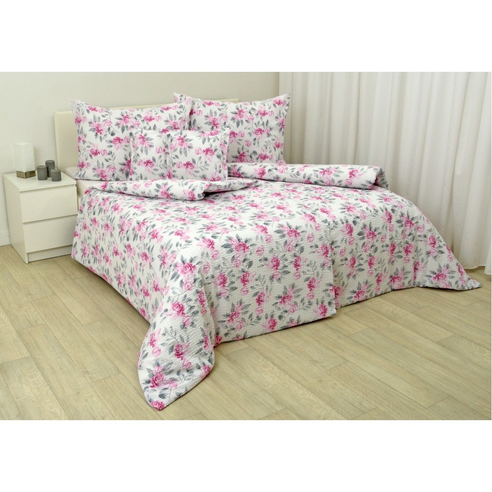 Bílo-růžové krepové prodloužené povlečení na dvoulůžko 200x220 cm Roses v:1544676