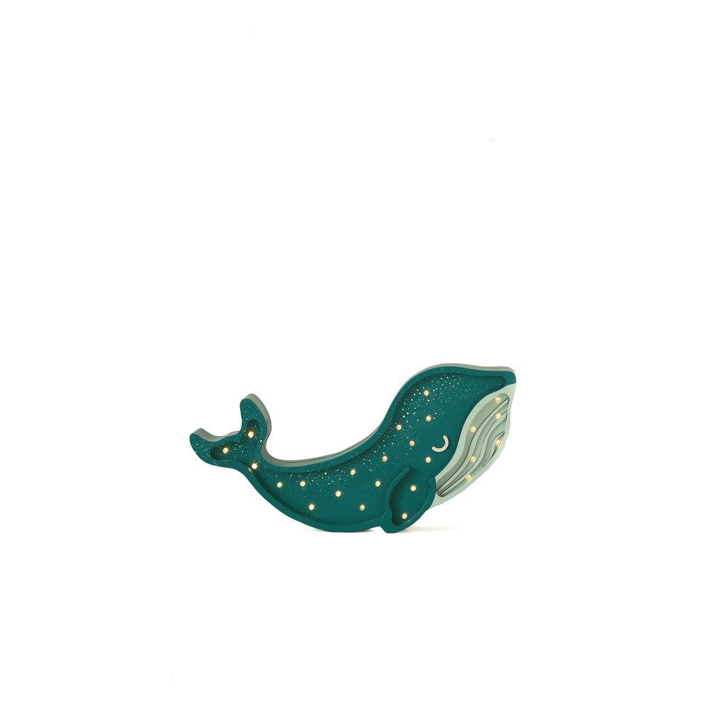 Tyrkysová stolní lampa z borovicového dřeva Little Lights Whale, šířka 40 cm v:1444866