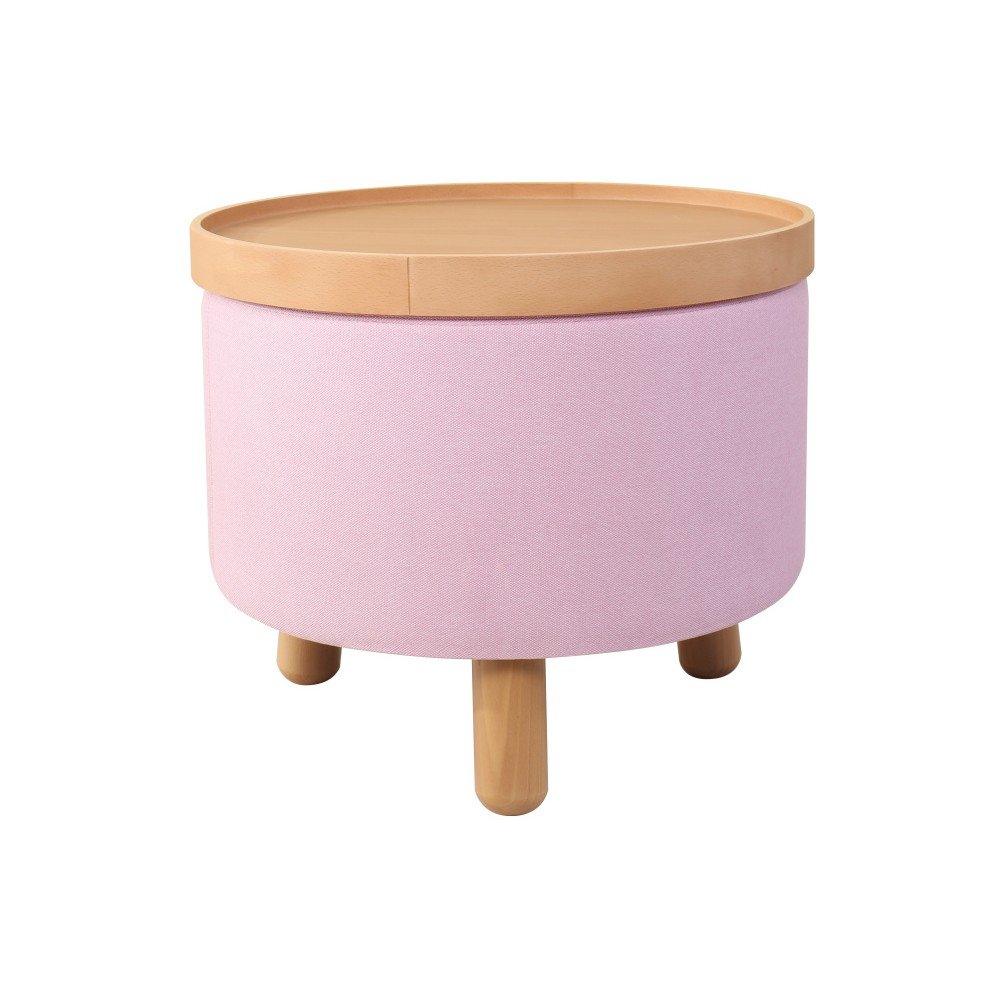 Růžová stolička s detaily z bukového dřeva a odnímatelnou deskou Garageeight Molde, ⌀ 50 cm v:884854