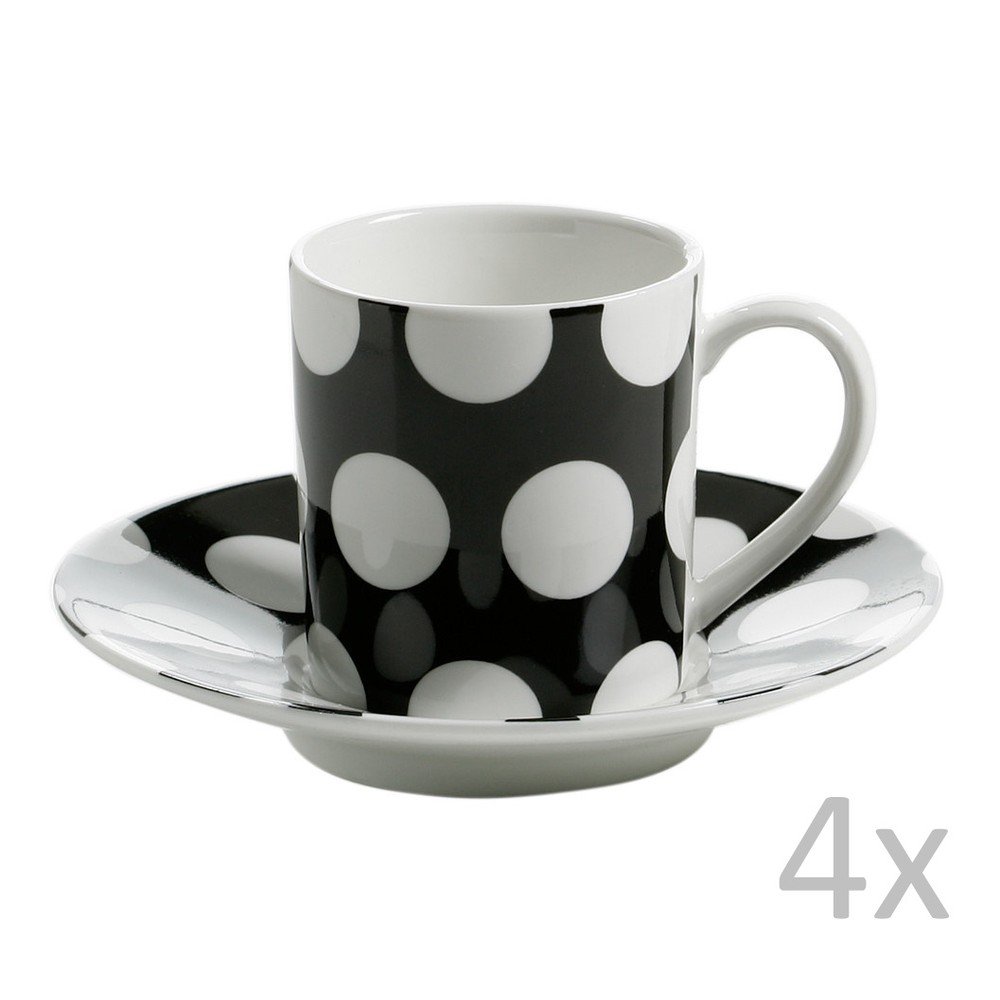 Sada 4 černých šálků s podšálky Maxwell & Williams Polka Dot v:769550