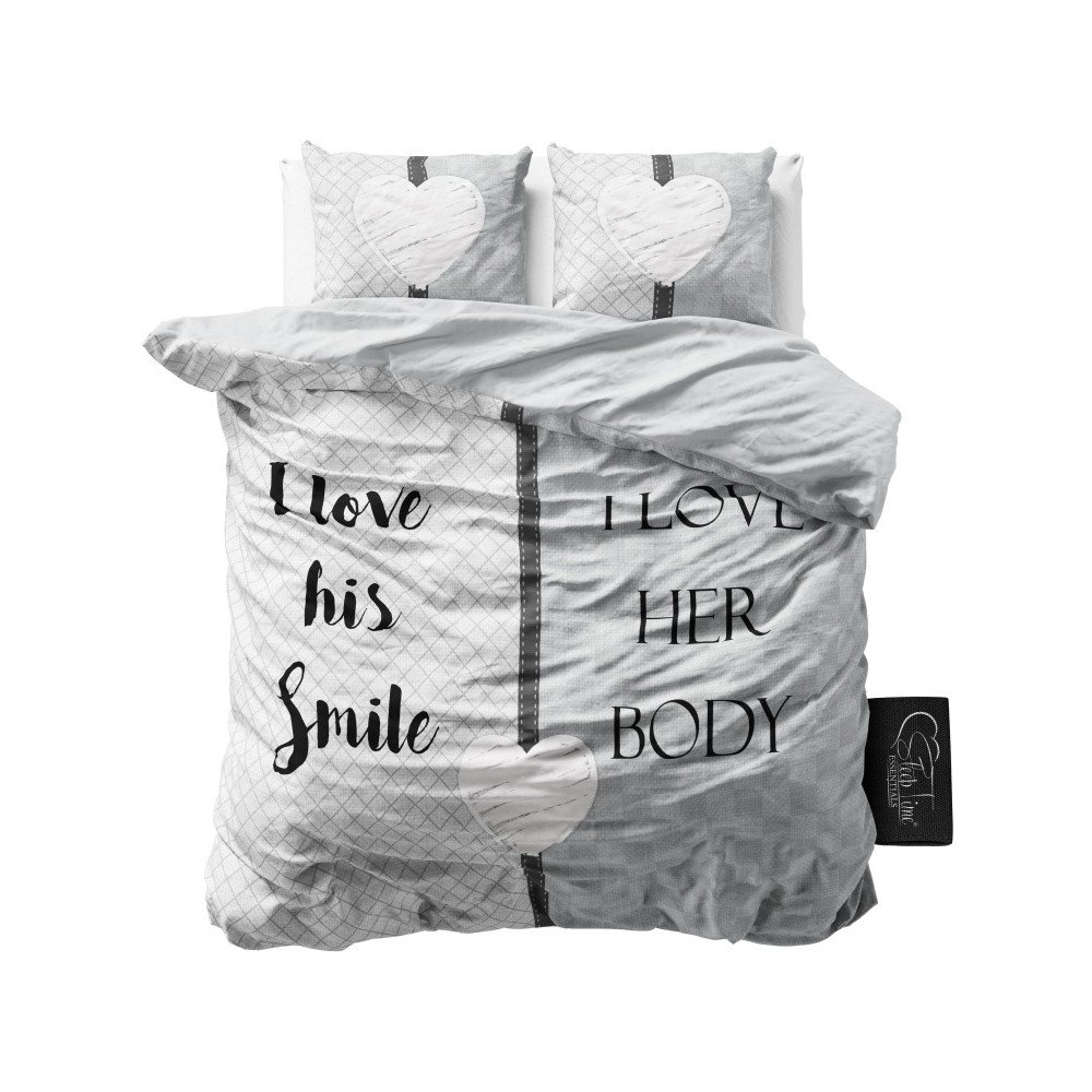 Šedé povlečení z mikroperkálu na dvoulůžko Sleeptime What Do You Love, 160 x 200 cm v:838018