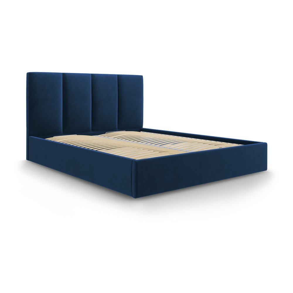 Tmavě modrá čalouněná dvoulůžková postel s úložným prostorem s roštem 180x200 cm Juniper – Mazzini Beds v:1421003