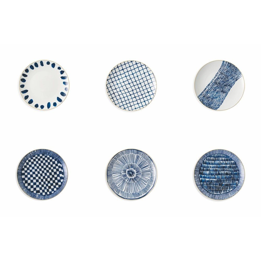 Sada 6 modrých porcelánových talířů na ovoce v 6 různých stylech Villa d'Este Masai v:1276546
