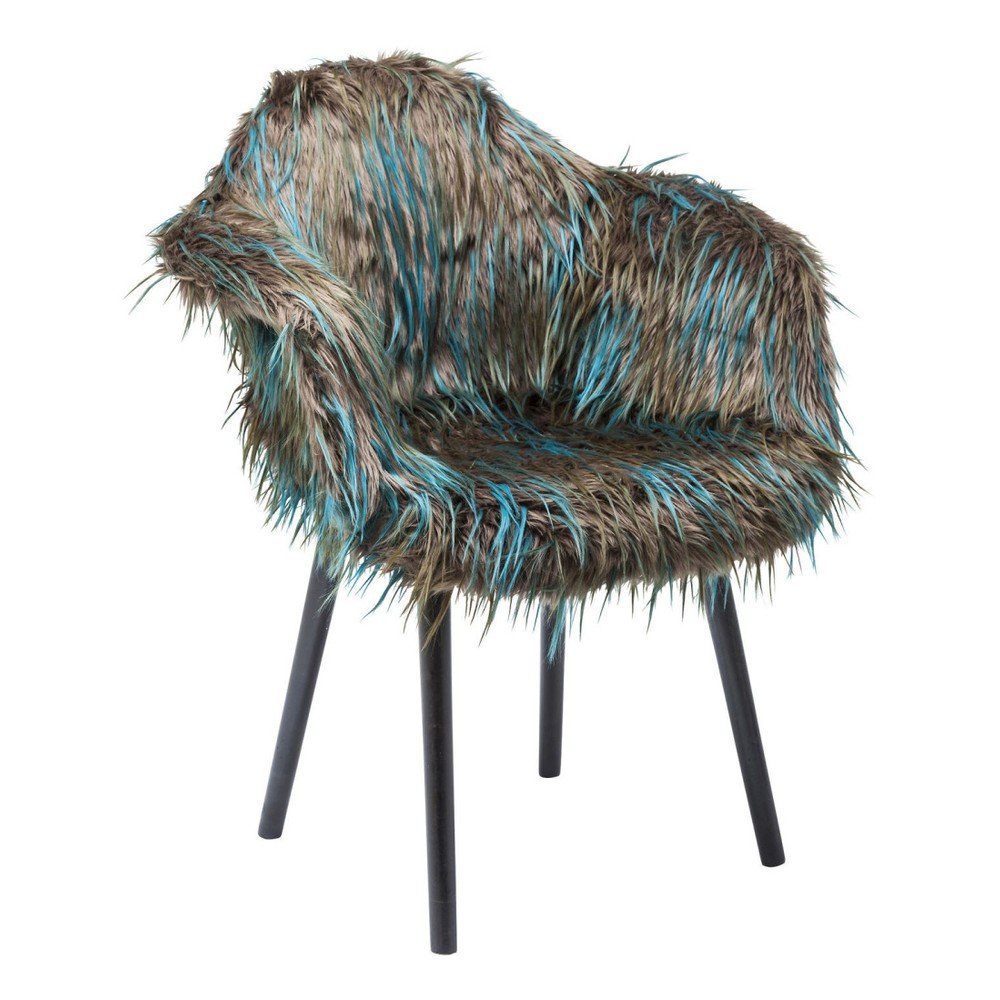 Hnědo-modrá jídelní židle s potahem z umělé kožešiny Kare Design Yeti v:882156