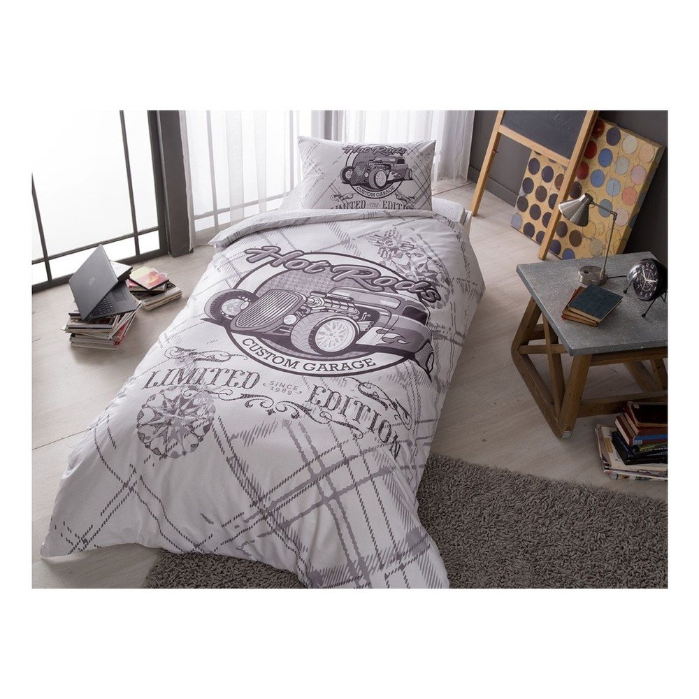 Povlečení s prostěradlem z ranforce bavlny na dvoulůžko Rods Grey, 160 x 220 cm v:1266762