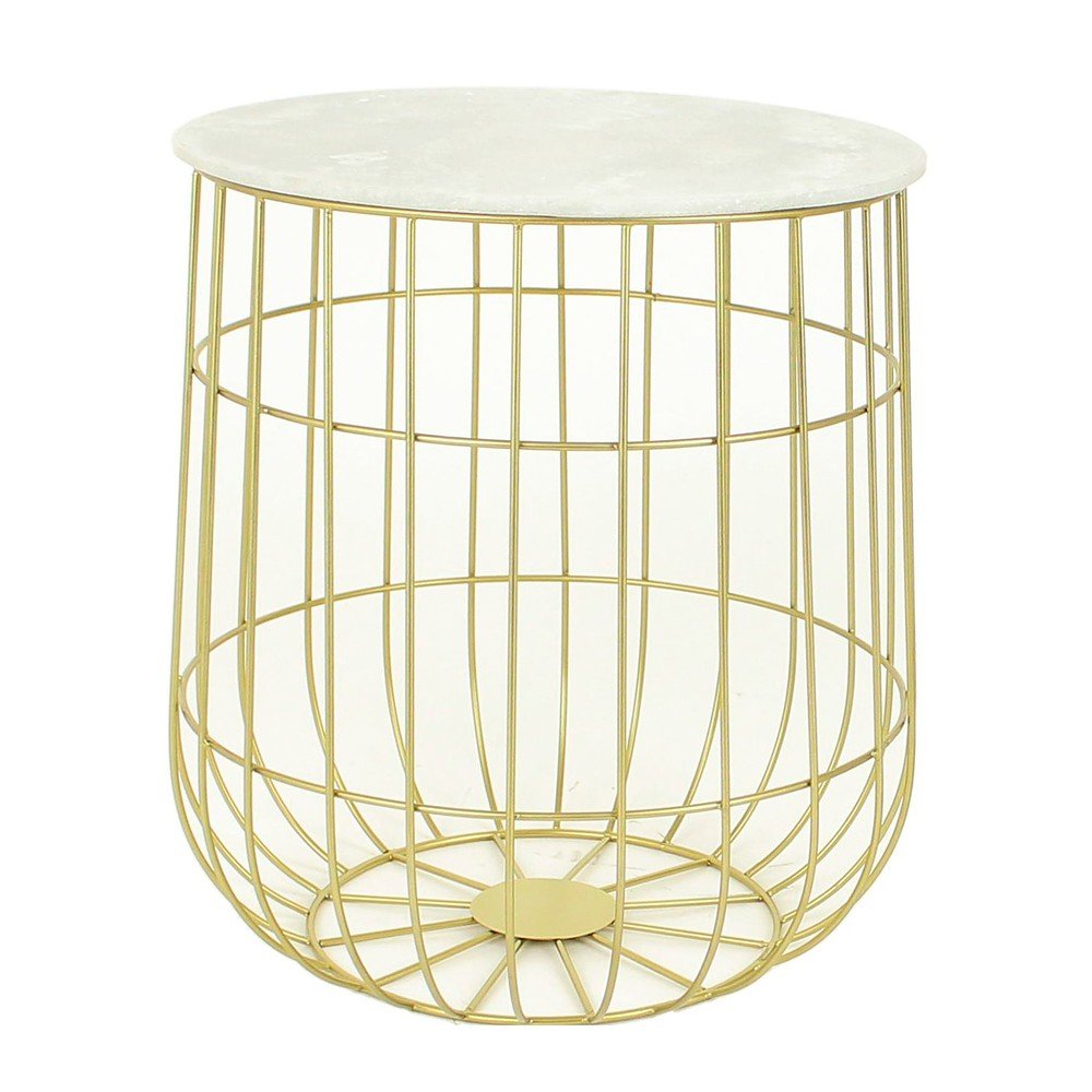 Zlatý kovový stolek s mramorovou deskou Birdcage, Ø 35 cm v:692564