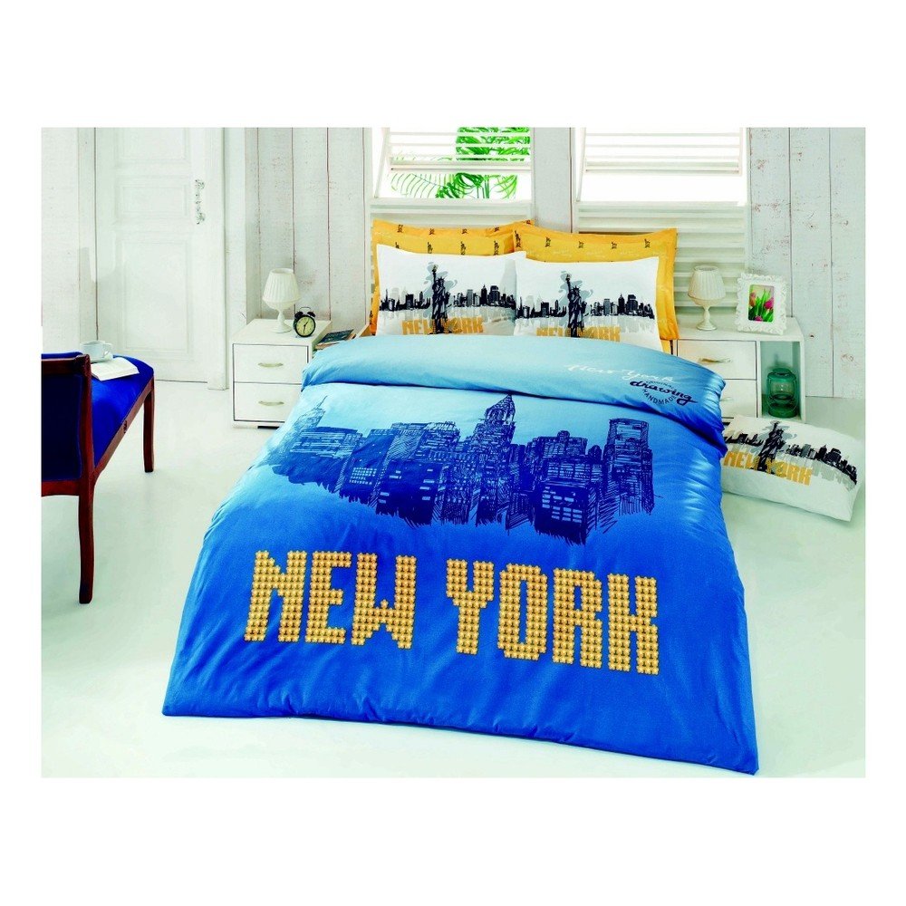 Povlečení na dvoulůžko s prostěradlem s nápisem New York, 200 x 220 cm v:971586