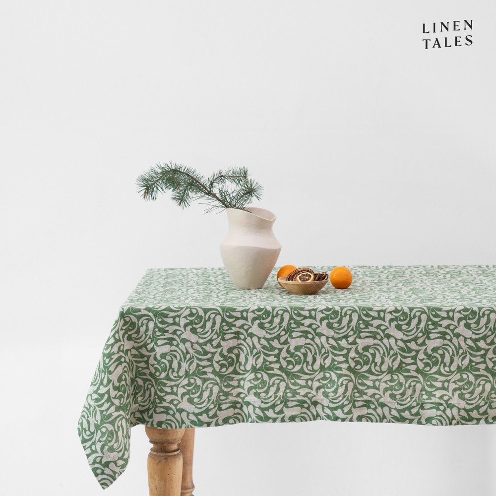 Lněný ubrus 140x300 cm Evergreen Damask – Linen Tales v:1805984