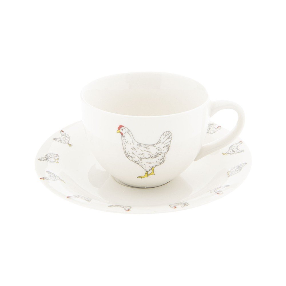 Bílý porcelánový šálek s podšálkem Clayre & Eef Hen, 200 ml v:1292248