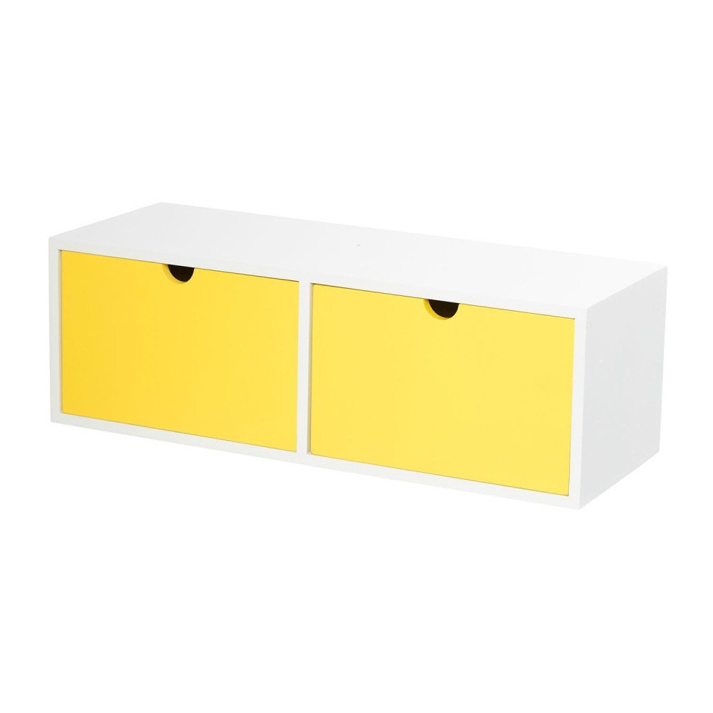 Bílo-žlutý nástěnný odkládací stolek se 2 zásuvkami Furniteam Design v:1254662