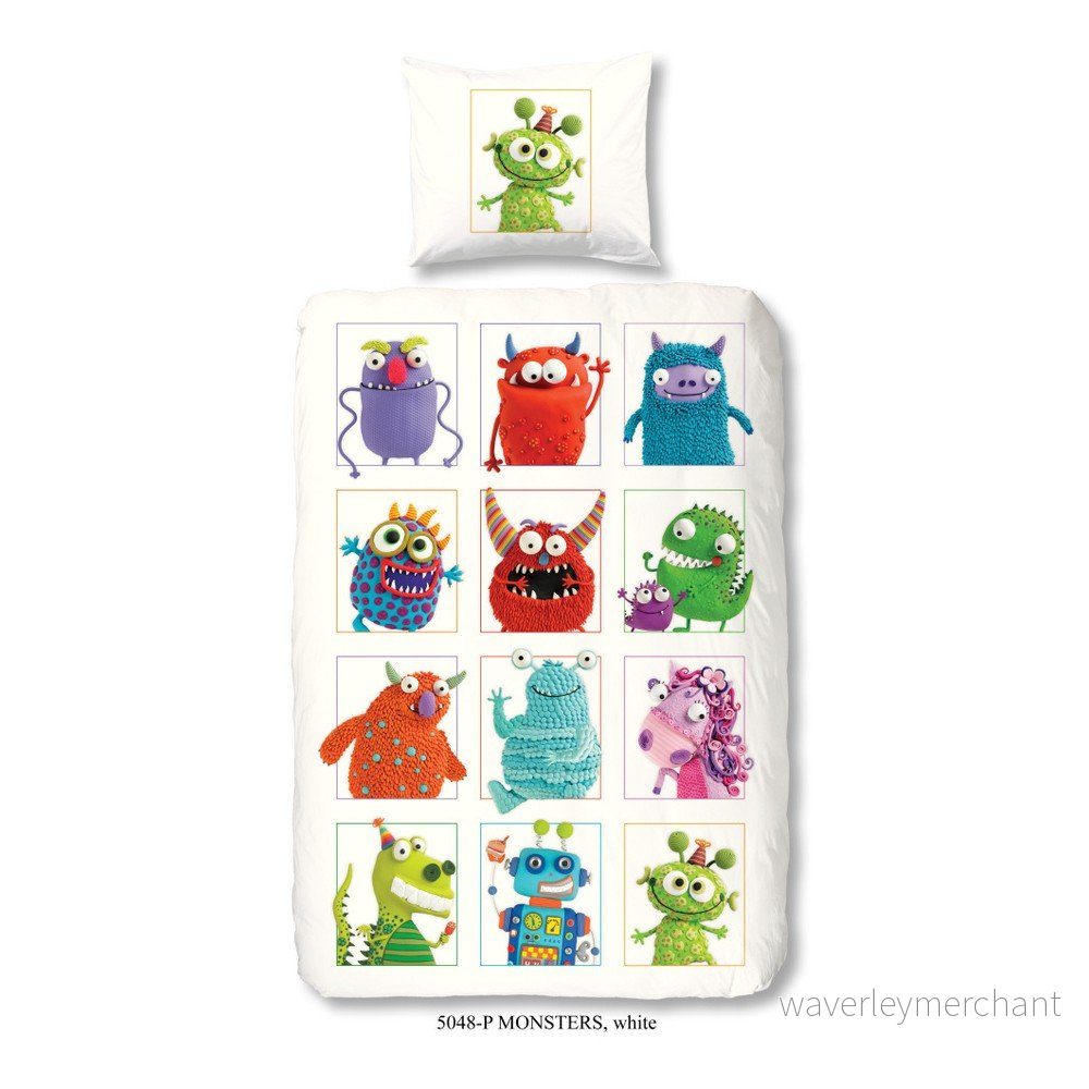 Bílé dětské bavlněné povlečení Müller Textiel Monsters, 135 x 200 cm v:818552