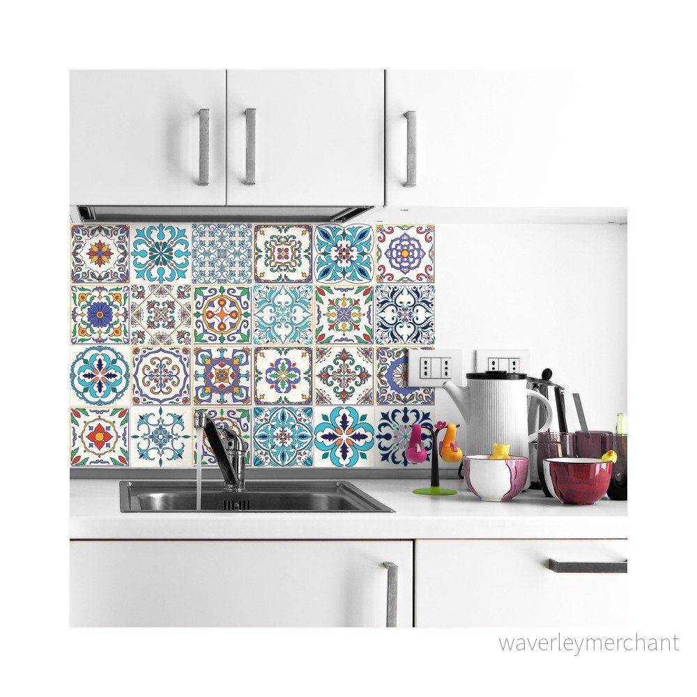 Sada 24 nástěnných samolepek Ambiance Wall Decals Patchwork Tiles, 20 x 20 cm v:1204430