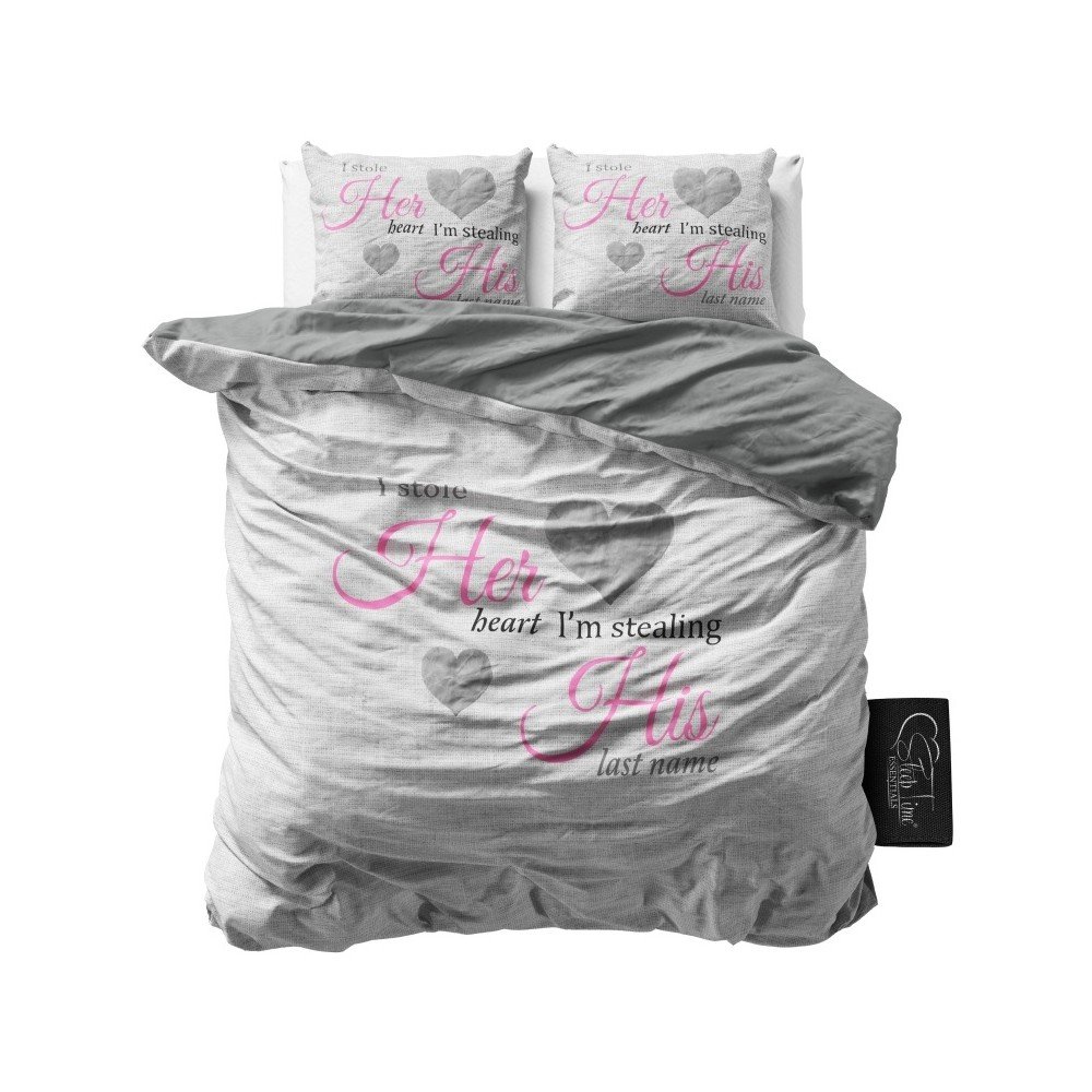 Šedé povlečení z mikroperkálu Sleeptime Her Heart, His Name, 200 x 220 cm v:838062