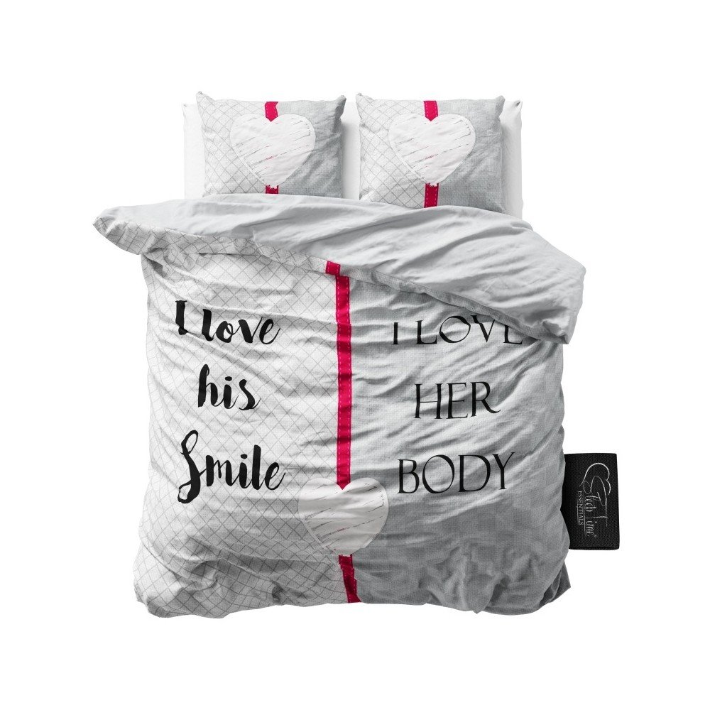 Růžovo-šedé povlečení z mikroperkálu Sleeptime What Do You Love, 240 x 220 cm v:838014
