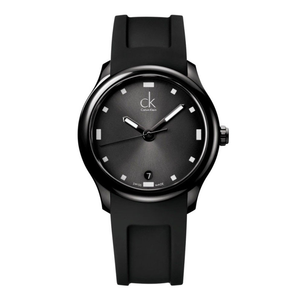 Pánské černé hodinky s gumovým páskem Calvin Klein v:944658