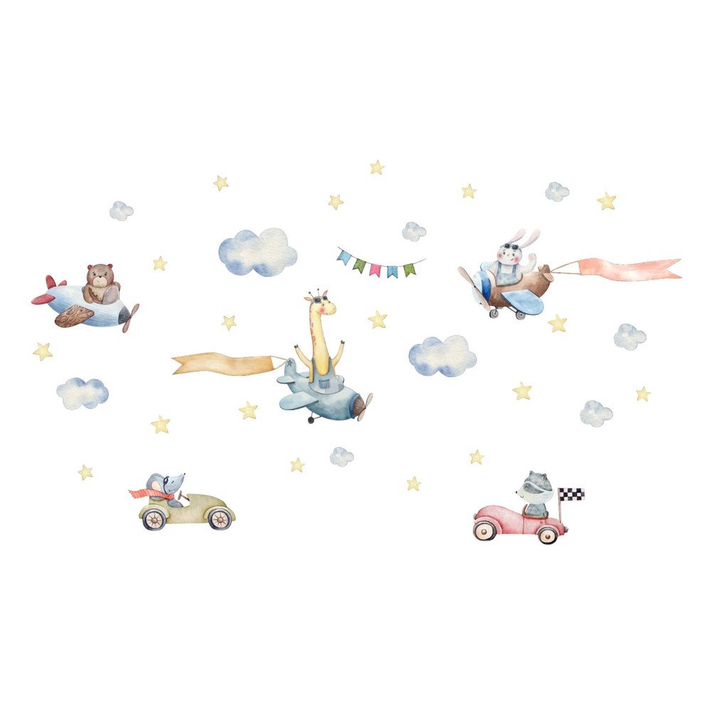 Dětská nástěnná samolepka Ambiance Animals Racing in Cars and Planes, 90 x 60 cm v:1435743 Dětská nástěnná samolepka Ambiance Animals Racing in Cars and Planes, 90 x 60 cm v:1435743