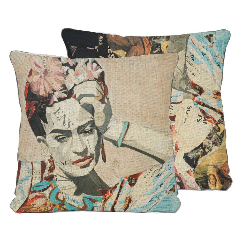 Oboustranný povlak na polštář s příměsí lnu Madre Selva Frida Collage Blue, 45 x 45 cm v:1226972