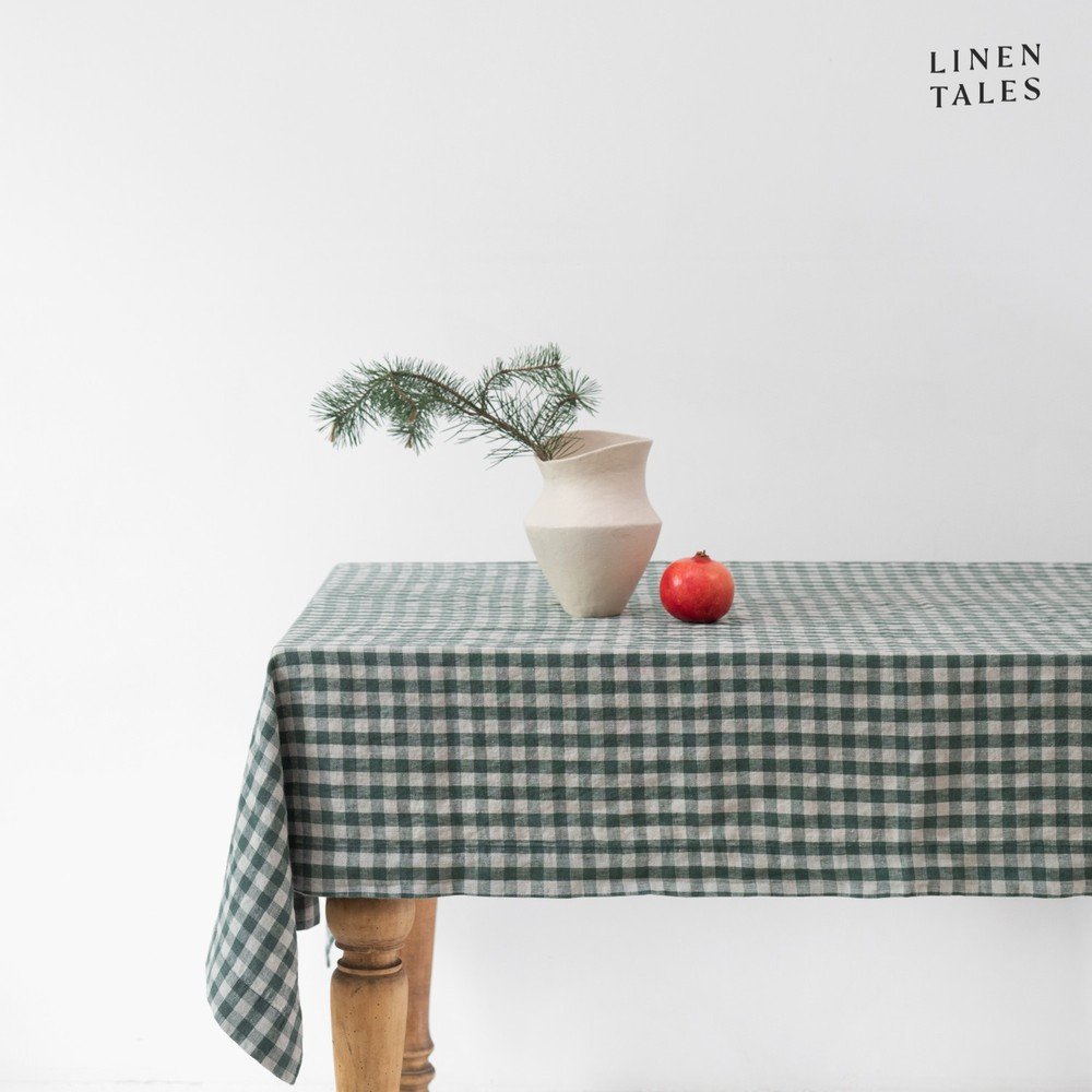 Lněný ubrus 140x200 cm Forest Green Gingham – Linen Tales v:1806032