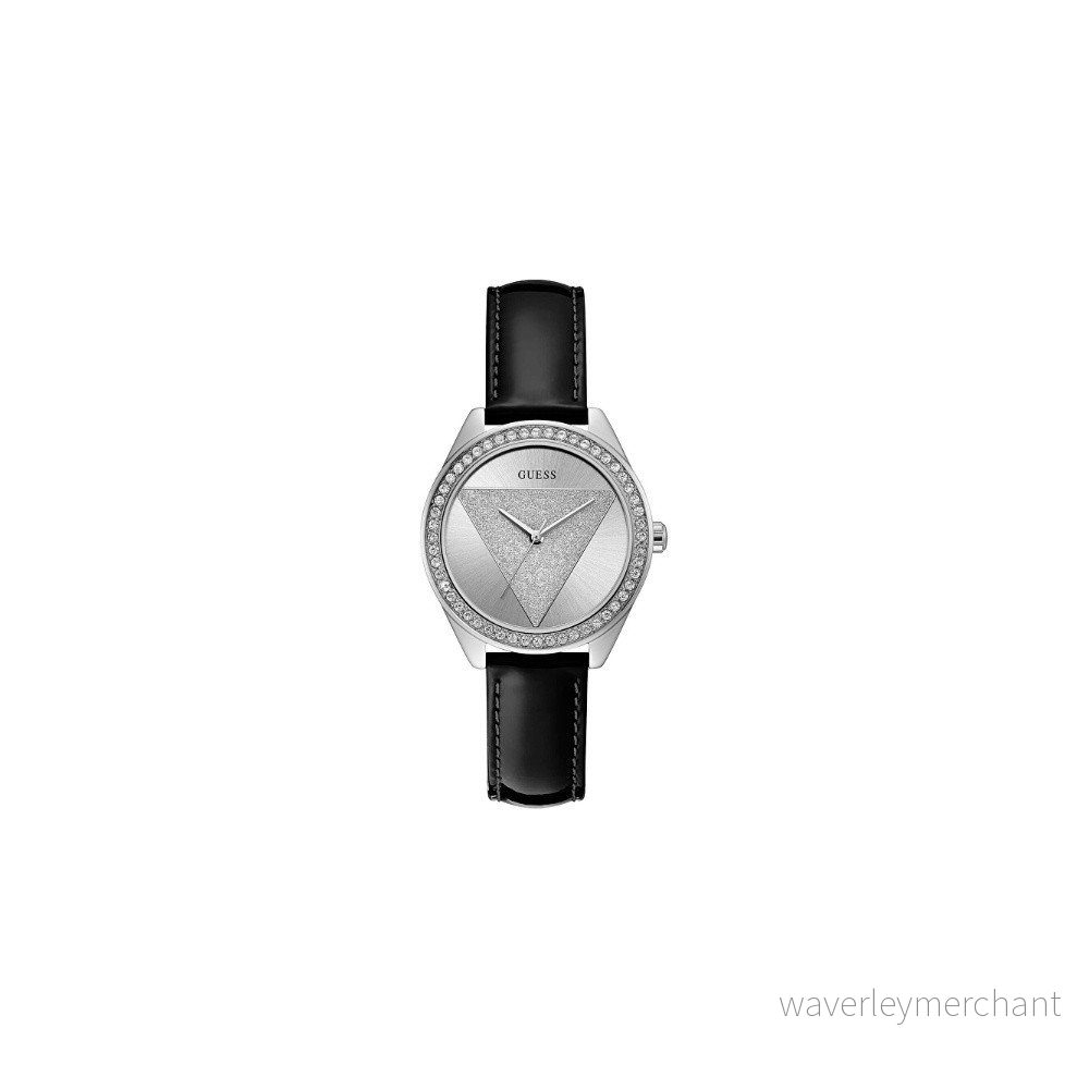 Dámské hodinky s černým páskem z ušlechtilé kůže Guess W0884L3 v:1266982