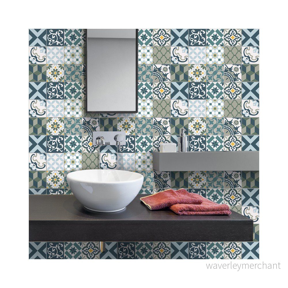 Sada 30 nástěnných samolepek Ambiance Wall Stickers Cement Tiles Azulejos Vicenzo, 15 x 15 cm v:1204626